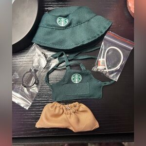 ☕ Starbucks Barista Doll Outfit – Apron + Hat + Pants + Glasses